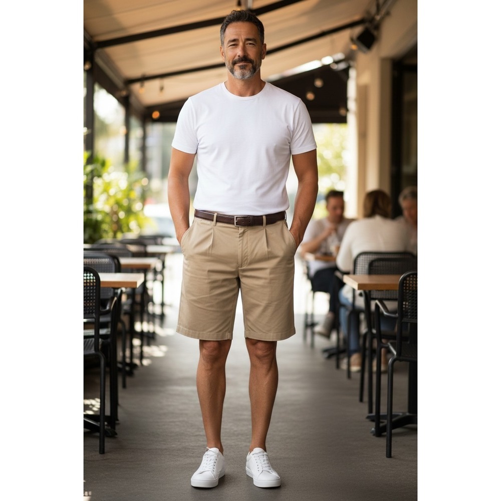 PRO TOUR Size 36 Men's Pleated Front Polyester Golf Shorts Beige‎